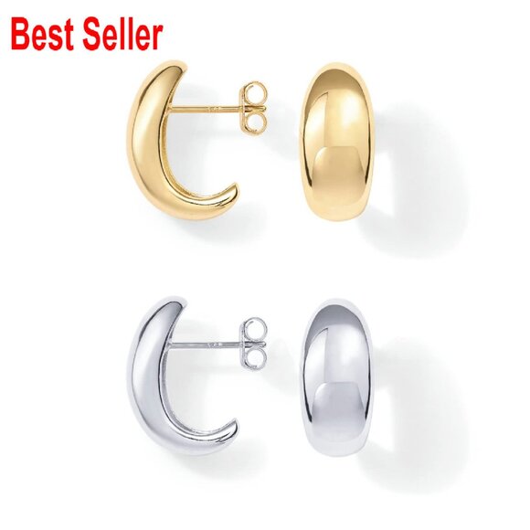 Gold Dome Huggie Hoop Earrings Sterling Silver Post Minimal Chic